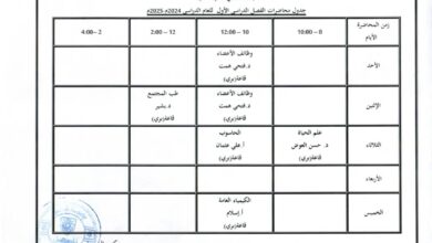 جدول محاضرات الفصل الدراسي الأول - دفعة 2022